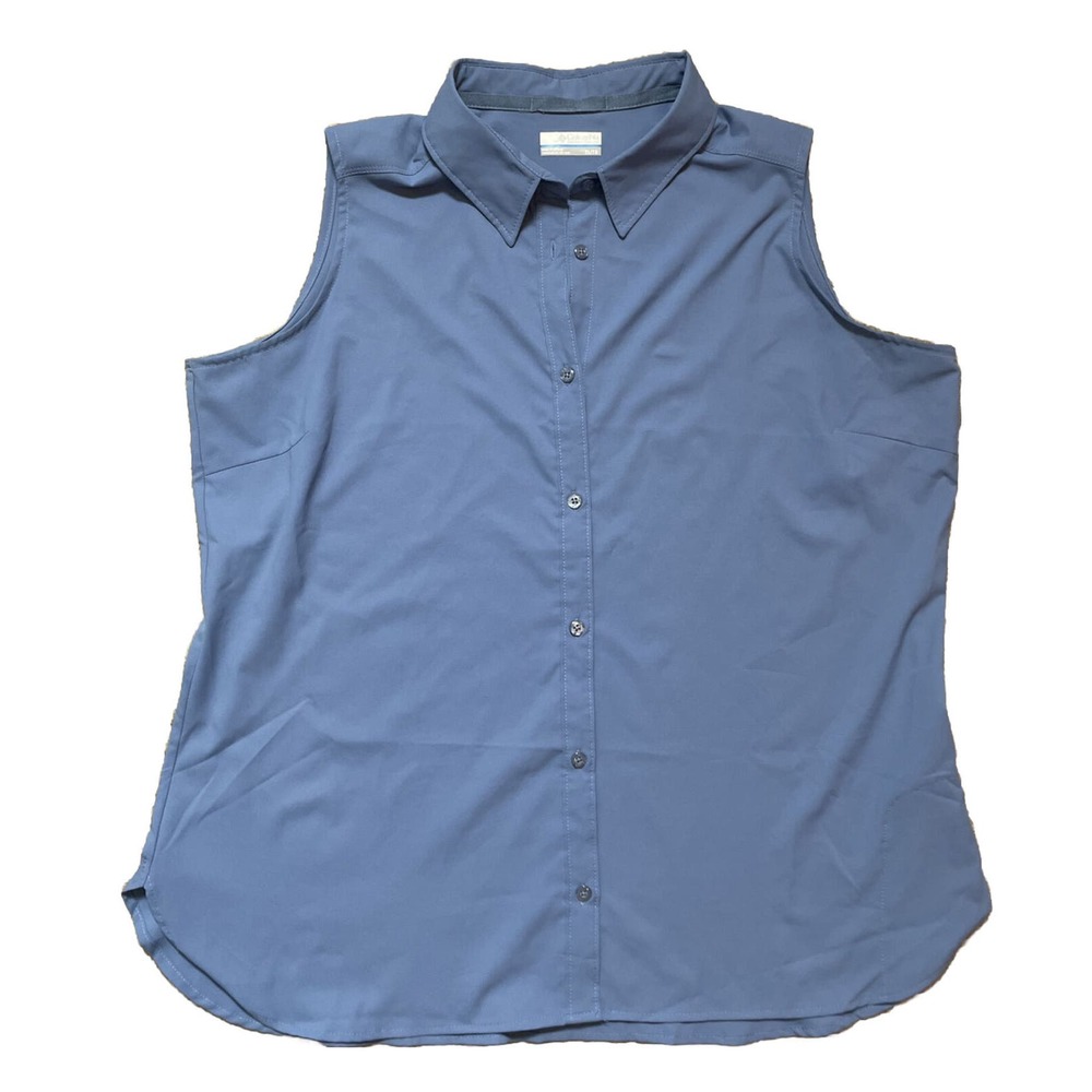 Columbia Womens XL Blue Button Up Fishing Sleeveless Ladies Shirt